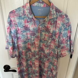 johnnie-O Men's Palm Print Polo - Pink and Blue